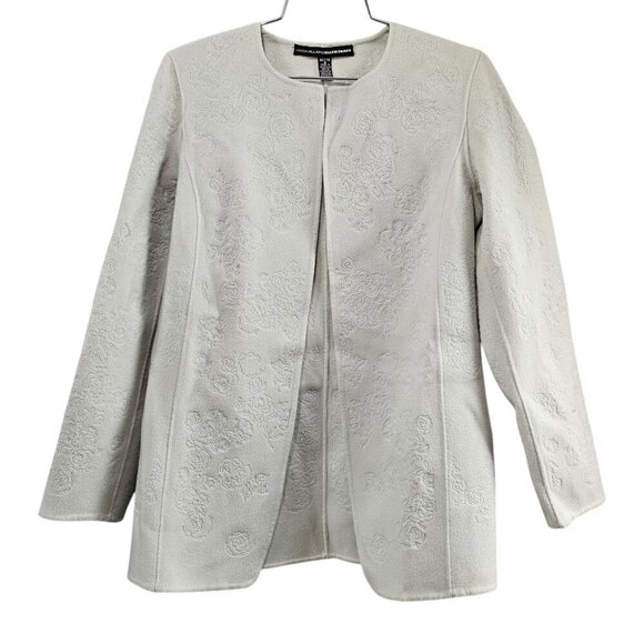 Linda Allayed Ellen Tracy Gray Floral Embroidered Vintage Wool Cardigan Jacket - Picture 1 of 7